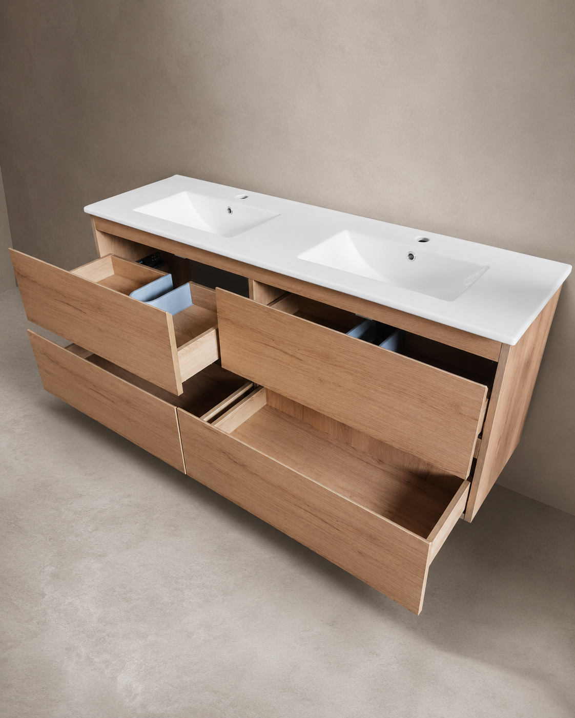 Floating Vanity 60" x 18" Inch PVC Wood Color Four   Drawers