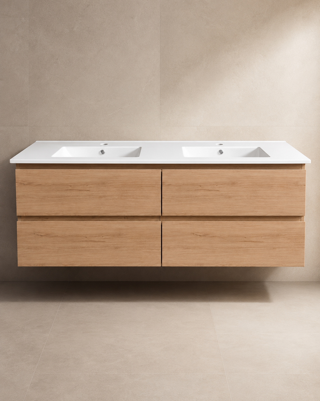 Floating Vanity 60" x 18" Inch PVC Wood Color Four   Drawers