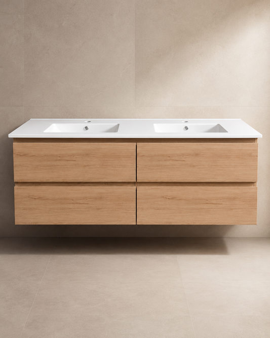 Floating Vanity 60" x 18" Inch PVC Wood Color Four   Drawers