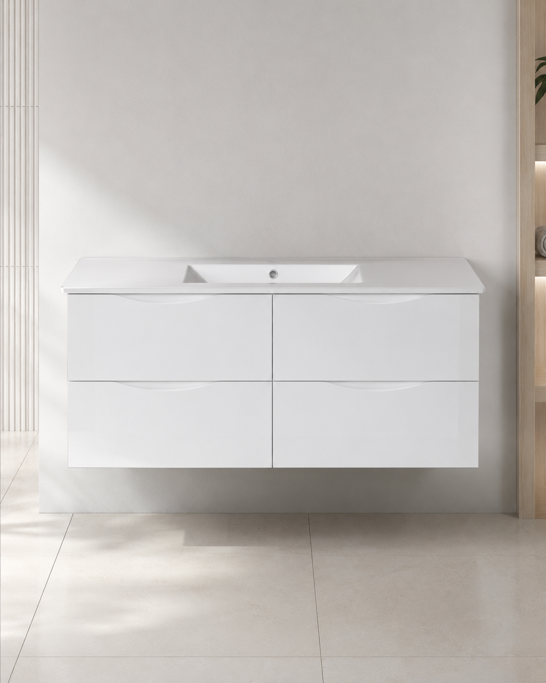 Floating Vanity 60" x 18" Inch PVC White Color Four  Drawers Single Sink