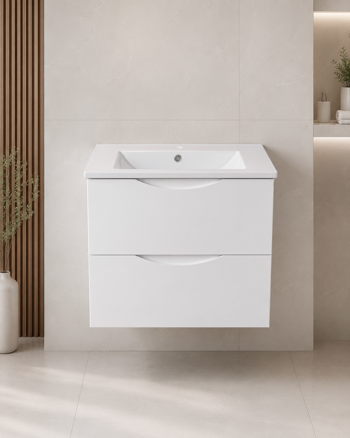 Floating Vanity 36" x 18" Inch PVC White Color Two Drawers
