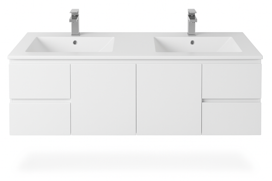 Floating Vanity PVC 60"Glossy White  Double Sink  4 Drawers 2 Doors