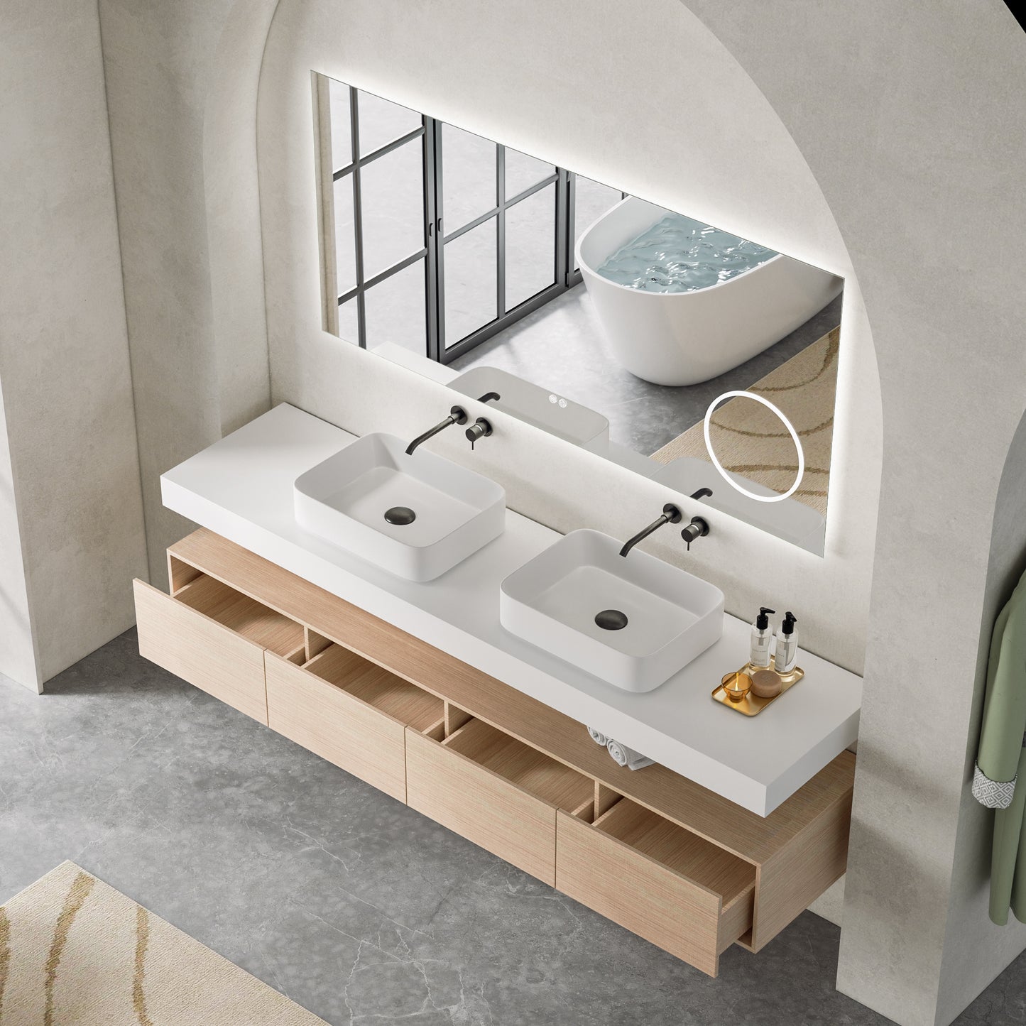 Floating Bathroom Vanity  Deluxe 1  82-inch