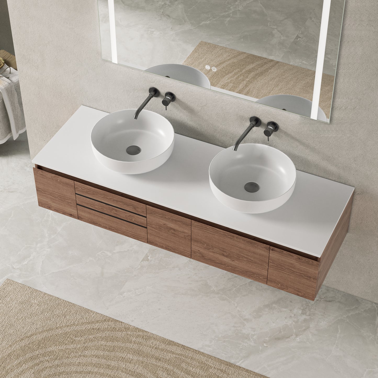Floating Bathroom Vanity  Deluxe 2  60-inch